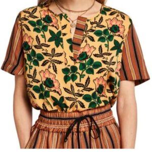 Scotch & Soda Mixed Print Yellow Floral Short Sleeve Blouse Sz.S